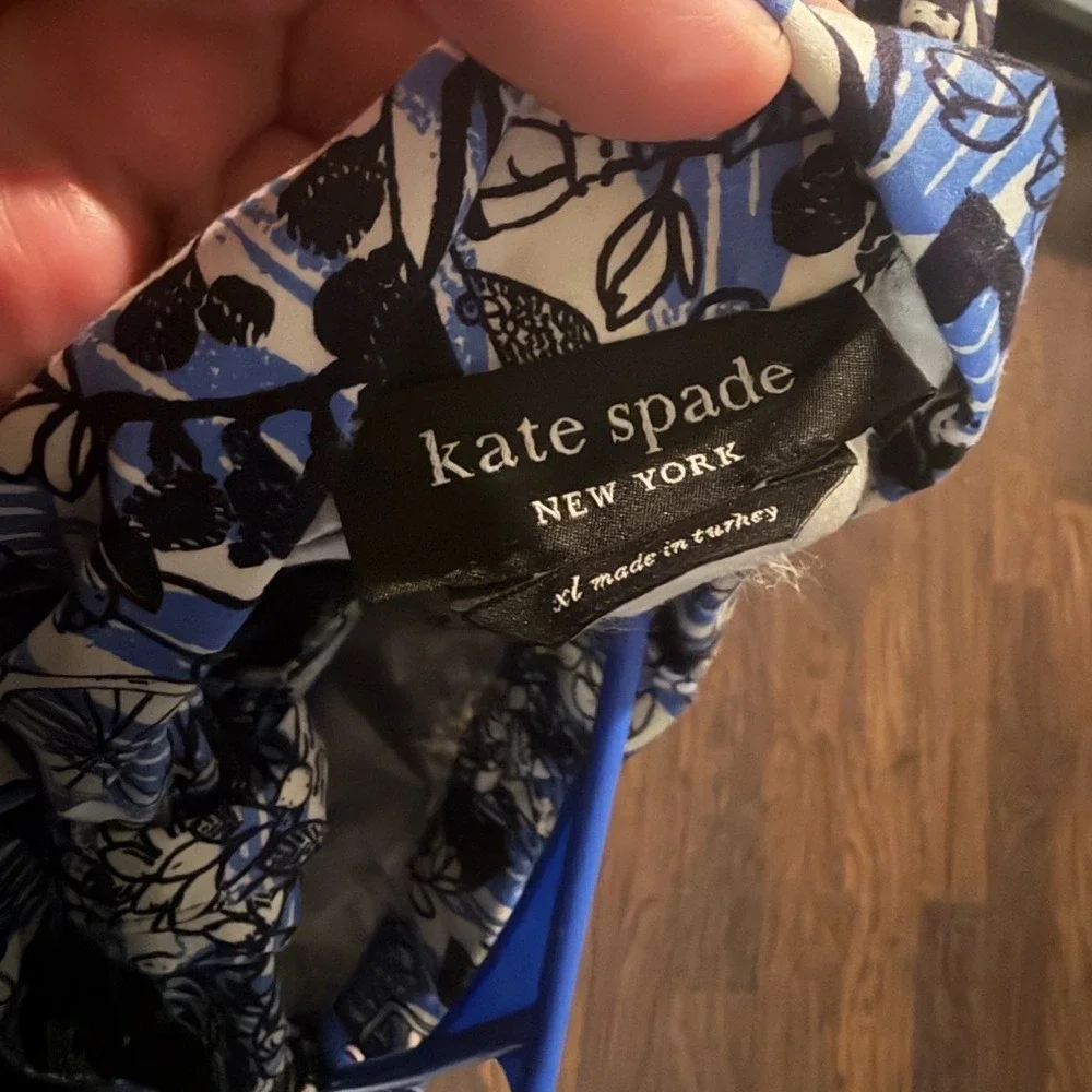 Kate Spade Scenic Stroll Floral Mini Dress XL Blue Tie Back‎ Puff Sleeve Smocked
